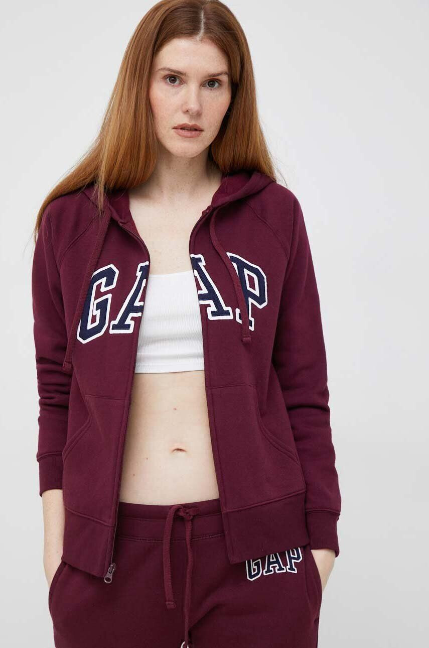 Gap bluza femei culoarea bordo cu glugă cu imprimeu - Pled.ro