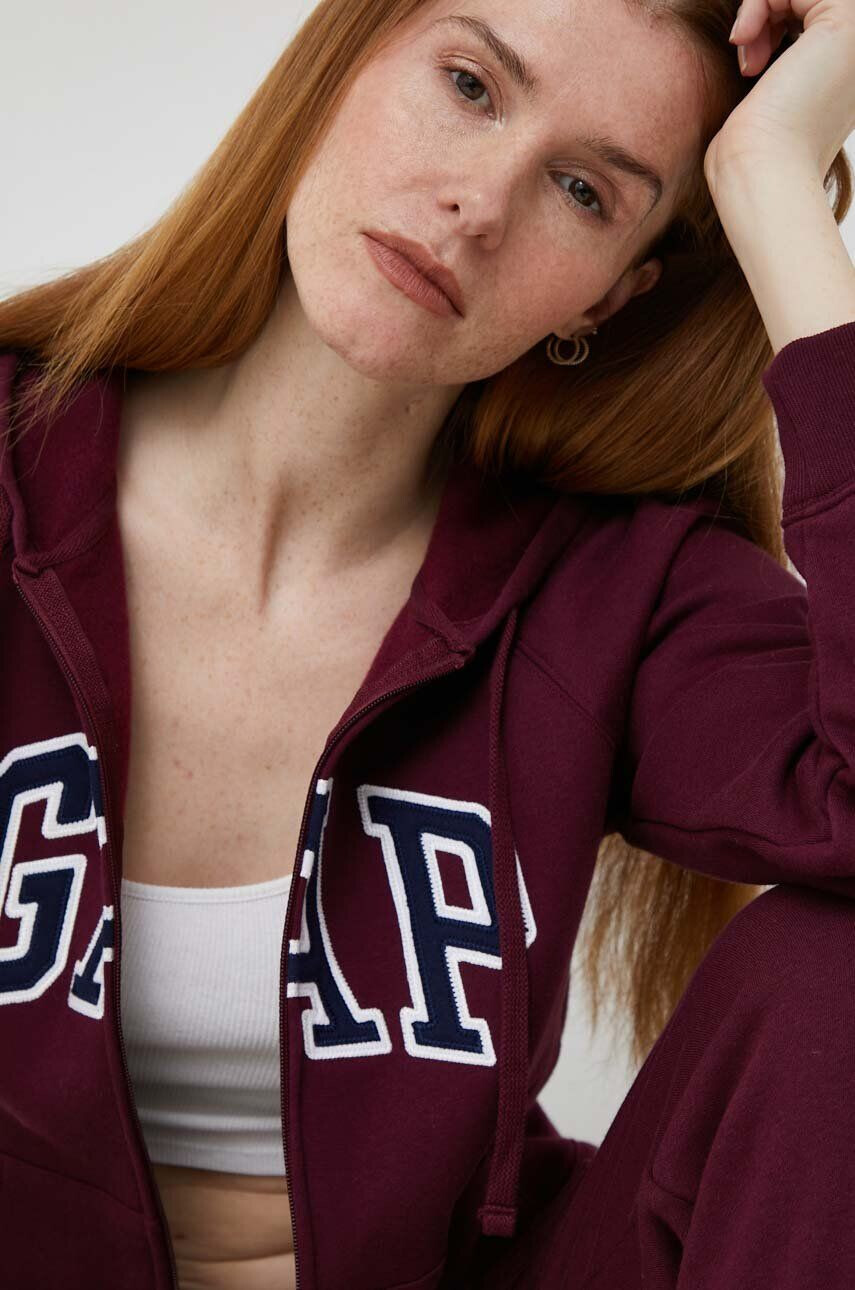 Gap bluza femei culoarea bordo cu glugă cu imprimeu - Pled.ro