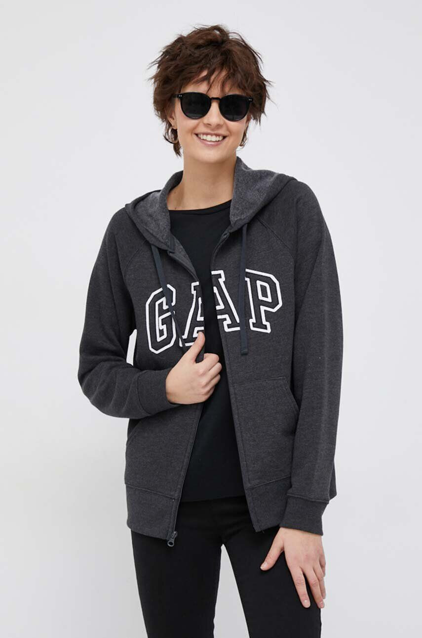 Gap bluza femei culoarea gri cu glugă cu imprimeu - Pled.ro