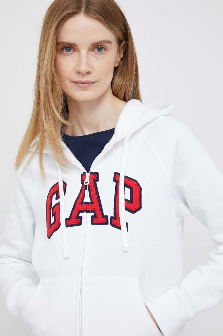 Gap bluza femei culoarea alb cu glugă cu imprimeu - Pled.ro