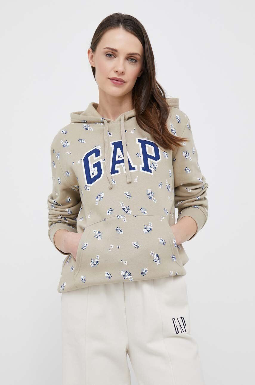 Gap bluza femei culoarea bej cu glugă cu imprimeu - Pled.ro