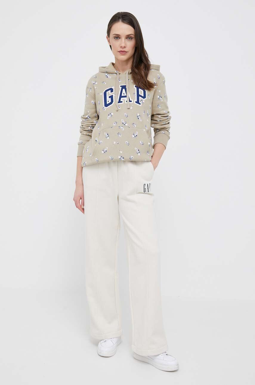 Gap bluza femei culoarea bej cu glugă cu imprimeu - Pled.ro