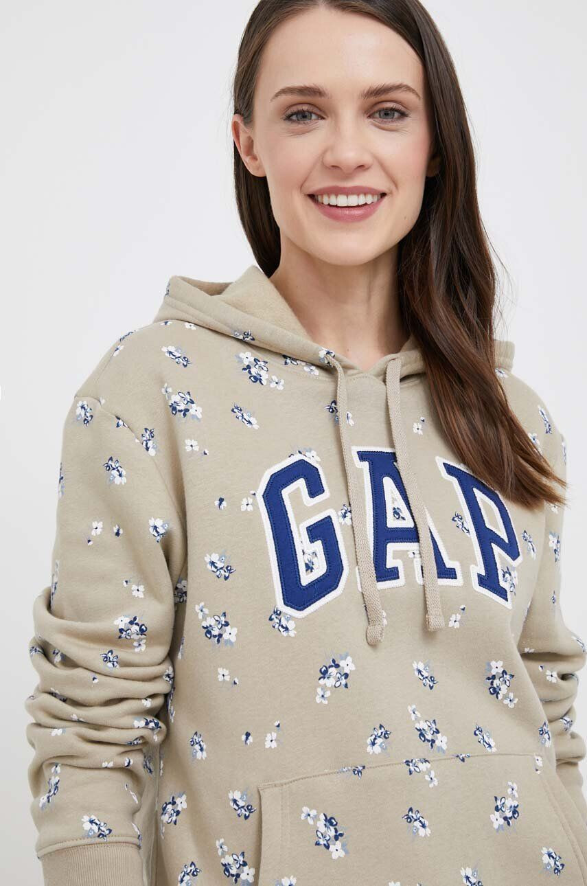 Gap bluza femei culoarea bej cu glugă cu imprimeu - Pled.ro