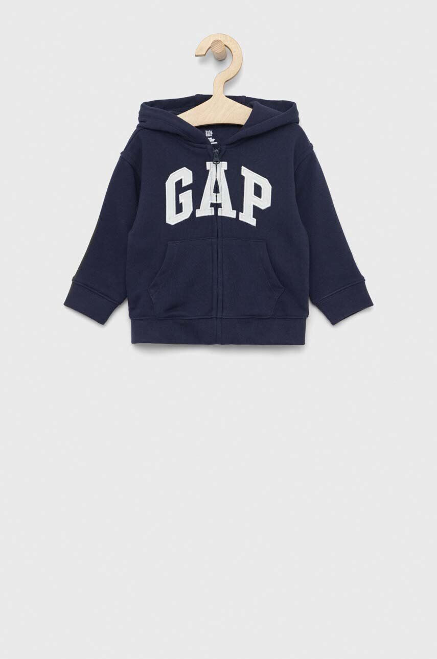 Gap bluza bebe culoarea albastru marin cu glugă cu imprimeu - Pled.ro