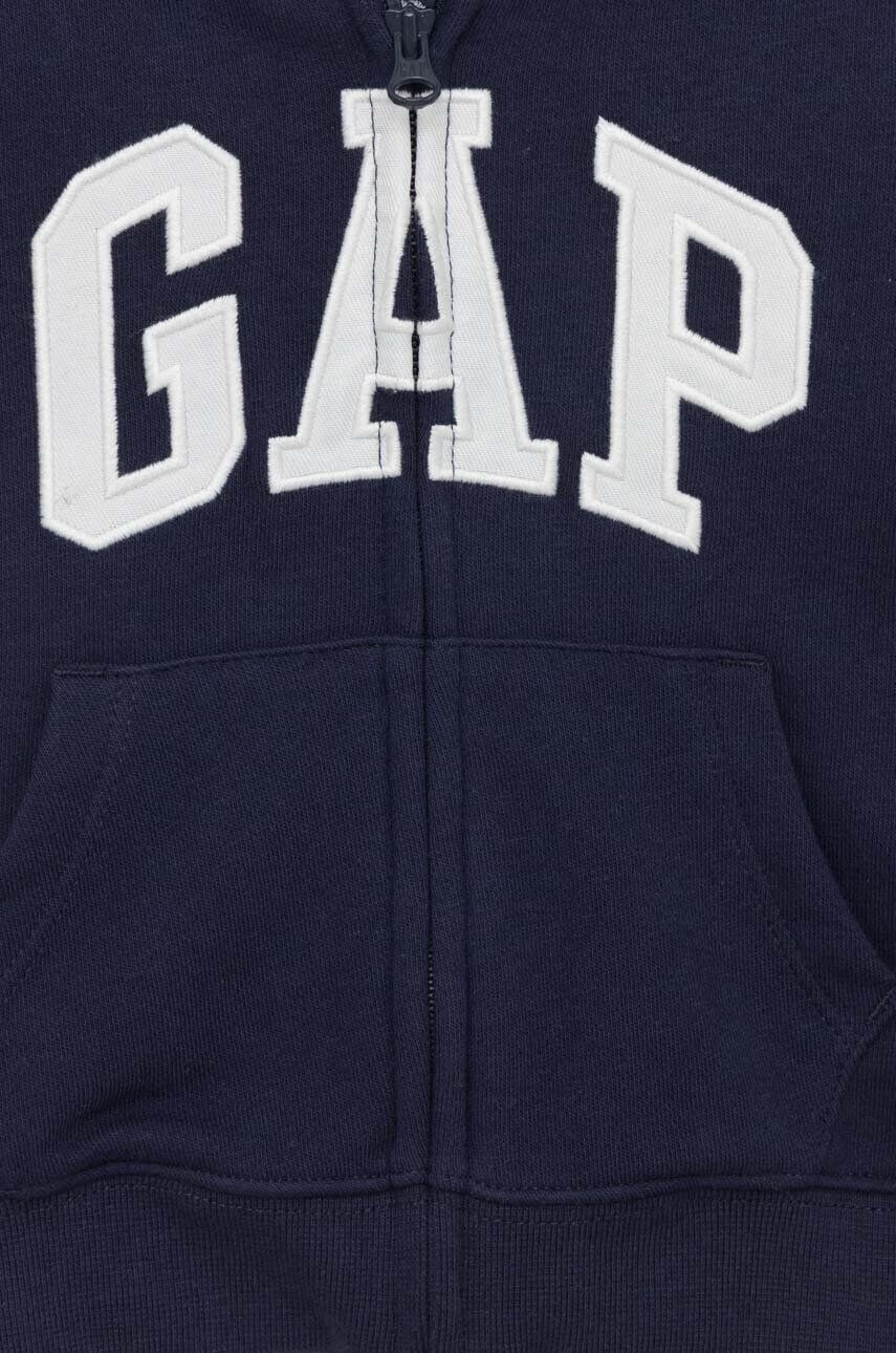 Gap bluza bebe culoarea albastru marin cu glugă cu imprimeu - Pled.ro