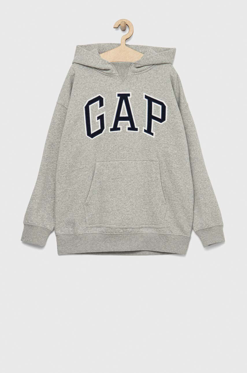 Gap bluza copii culoarea gri cu glugă cu imprimeu - Pled.ro