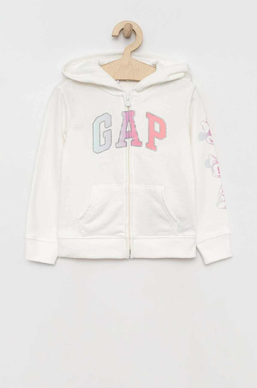 Gap bluza copii x Disney culoarea alb cu glugă cu imprimeu - Pled.ro