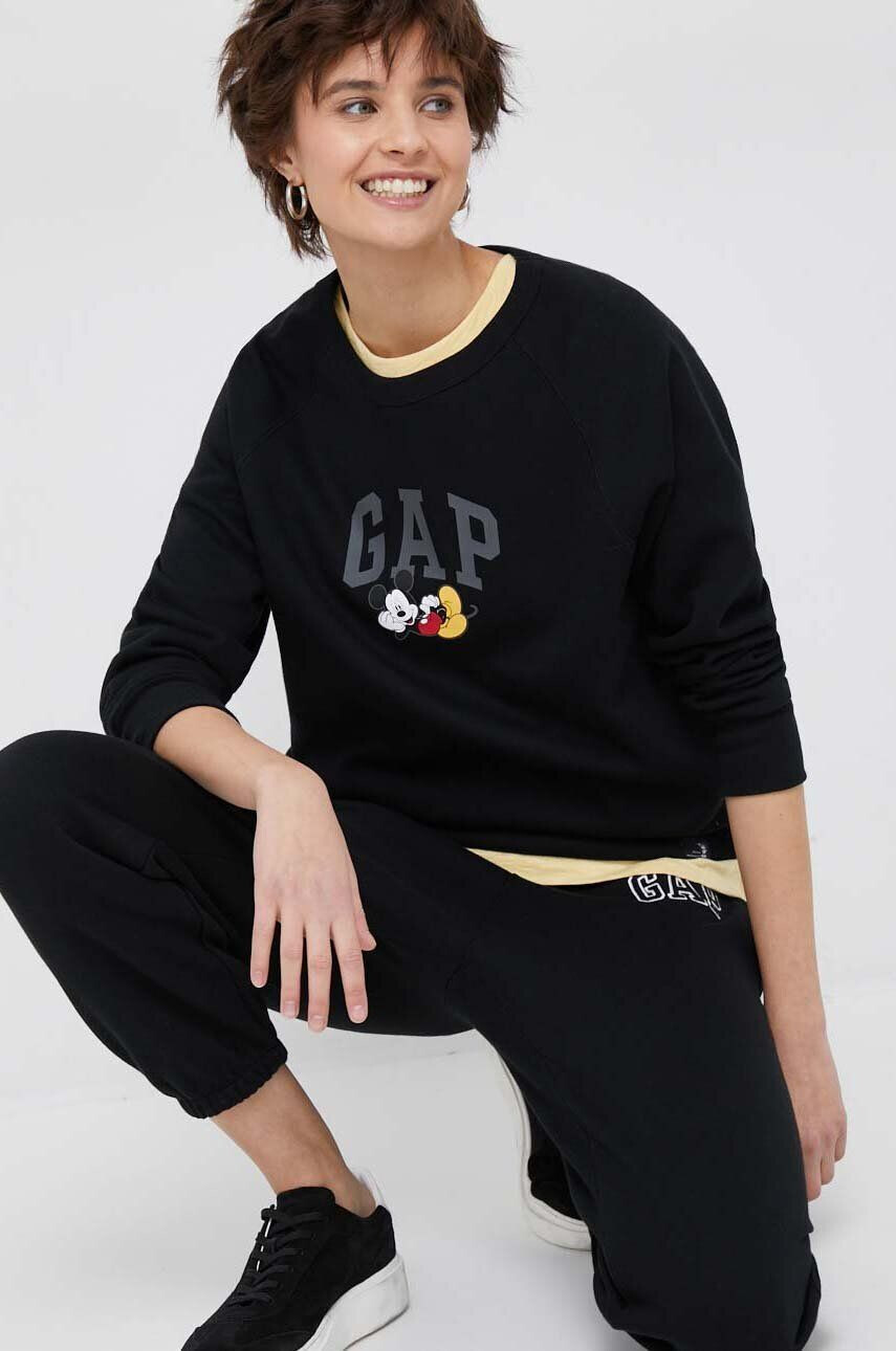 Gap bluza x Disney femei culoarea negru cu imprimeu - Pled.ro