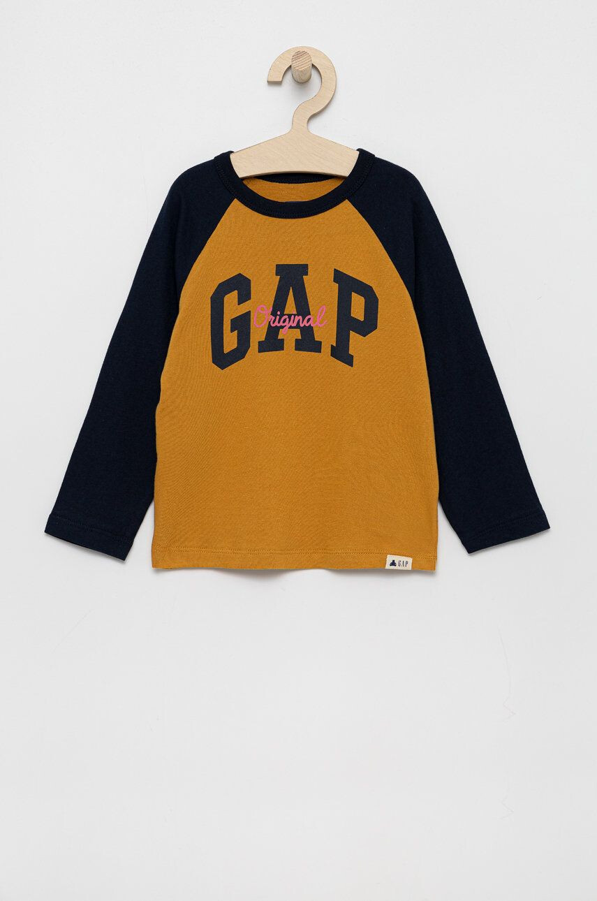 Gap Longsleeve copii culoarea galben cu imprimeu - Pled.ro