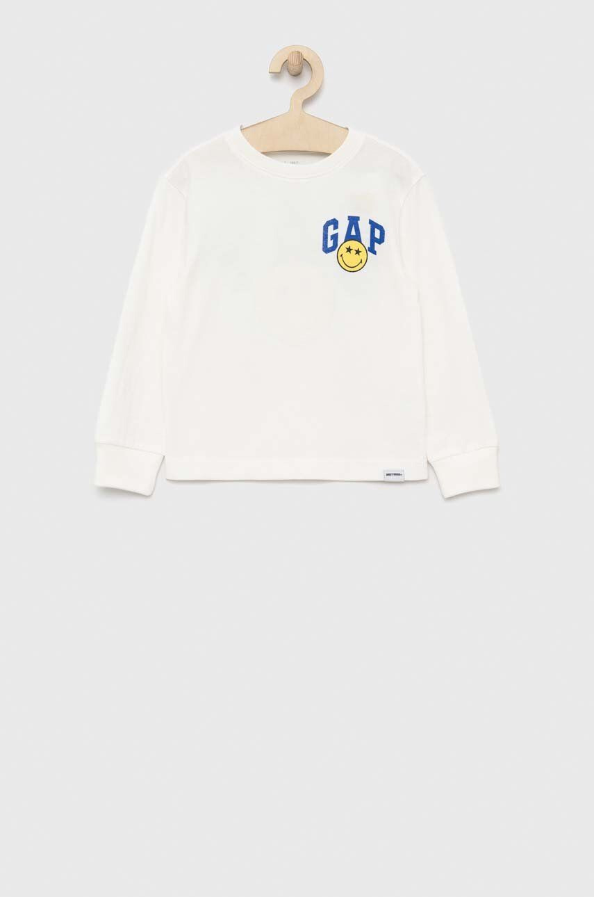 Gap longsleeve din bumbac pentru copii X Smiley culoarea alb cu imprimeu - Pled.ro