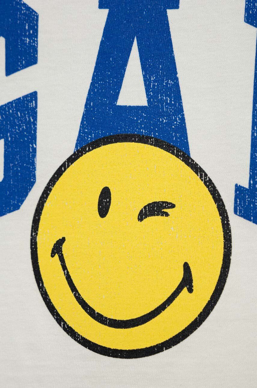 Gap longsleeve din bumbac pentru copii x smiley world culoarea alb cu imprimeu - Pled.ro