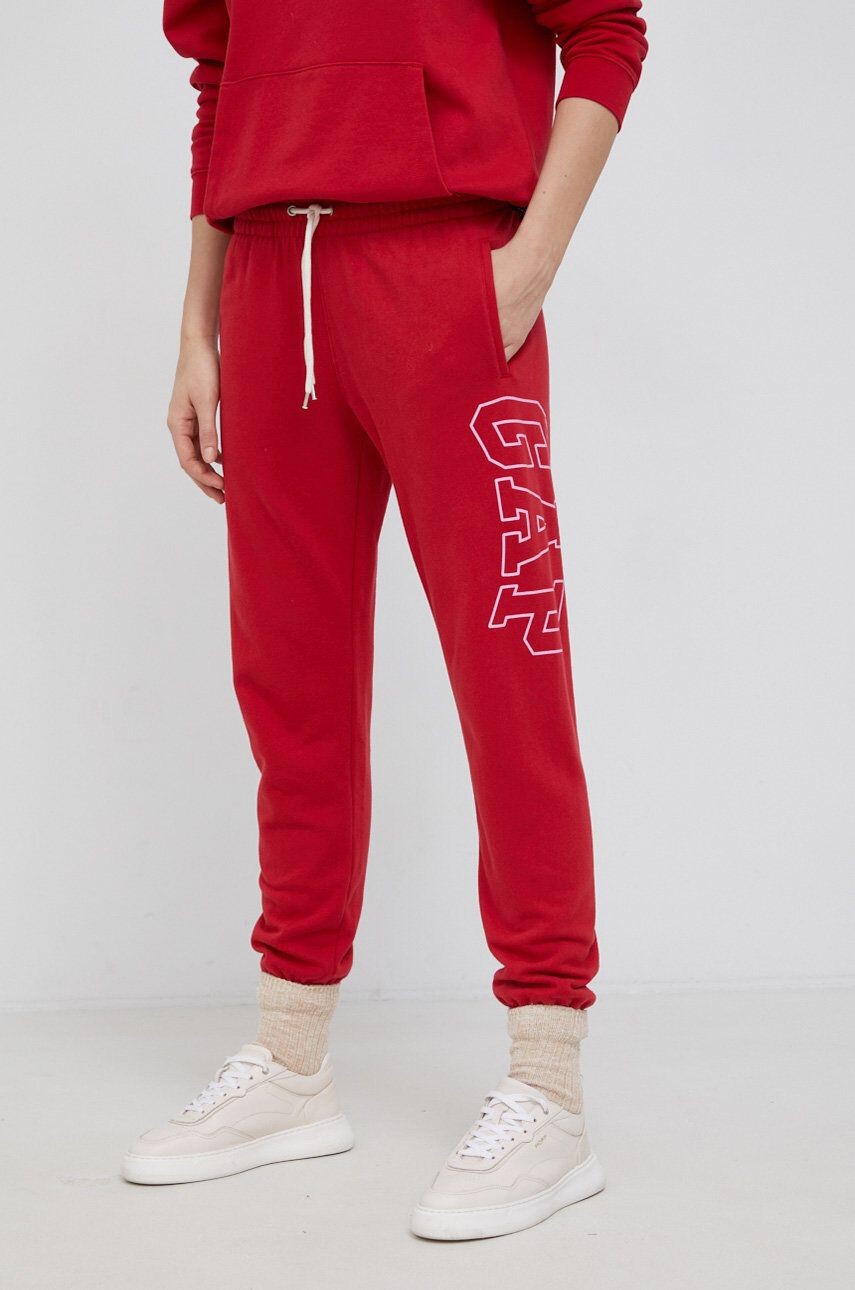 Gap Pantaloni femei culoarea rosu cu imprimeu - Pled.ro