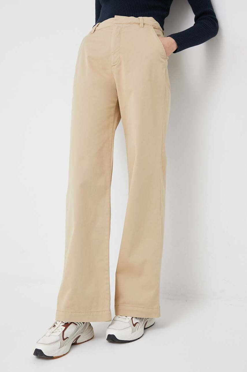 Gap pantaloni femei culoarea bej lat high waist - Pled.ro