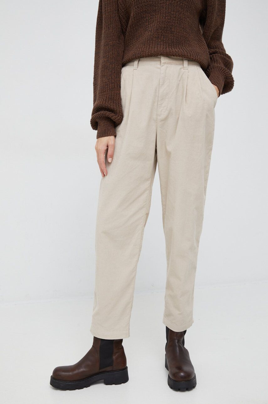 Gap pantaloni de catifea cord femei culoarea bej drept high waist - Pled.ro