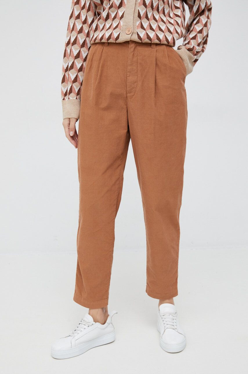 Gap pantaloni de catifea cord femei culoarea maro drept high waist - Pled.ro