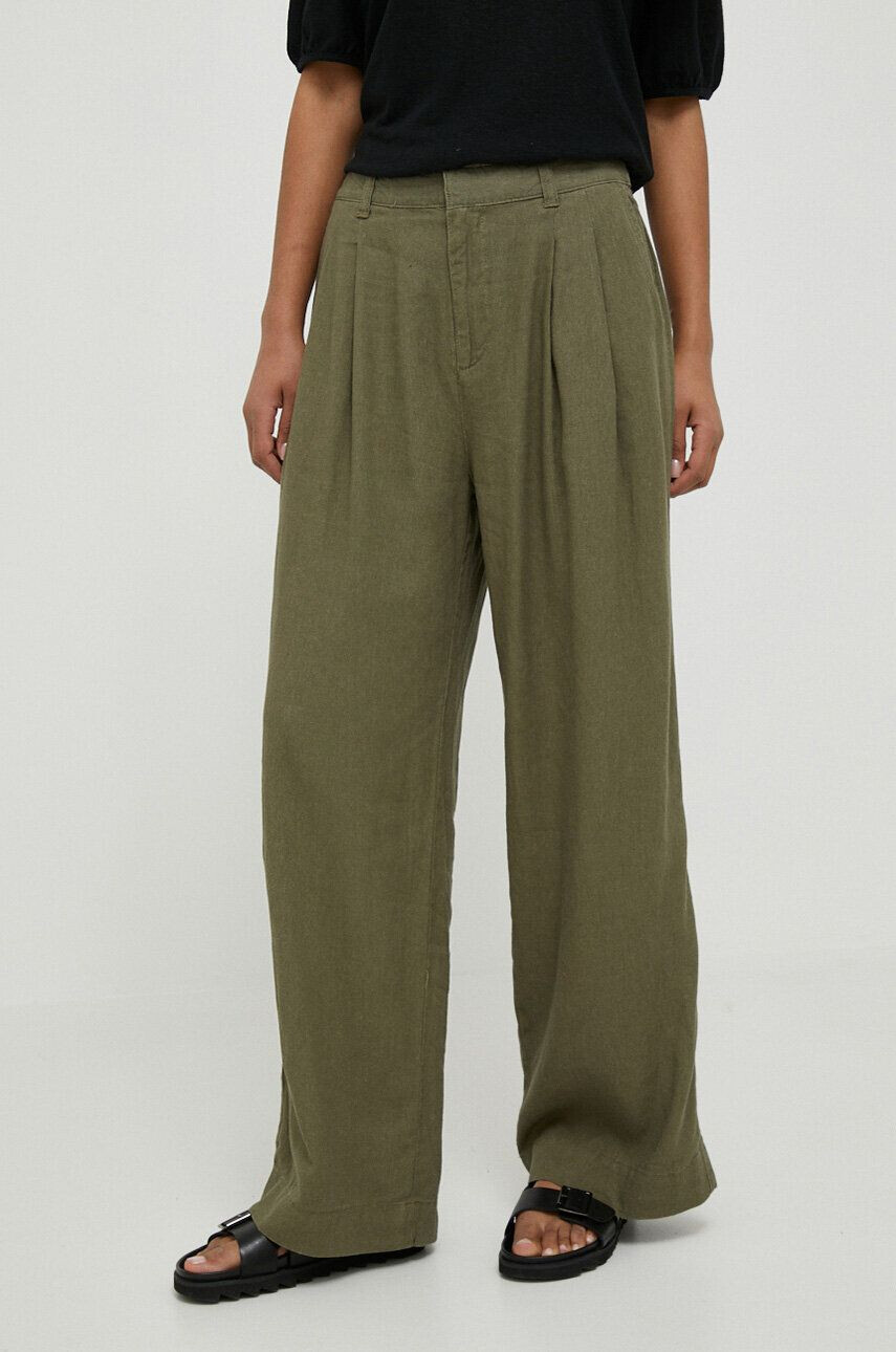 Gap pantaloni din in culoarea verde lat high waist - Pled.ro