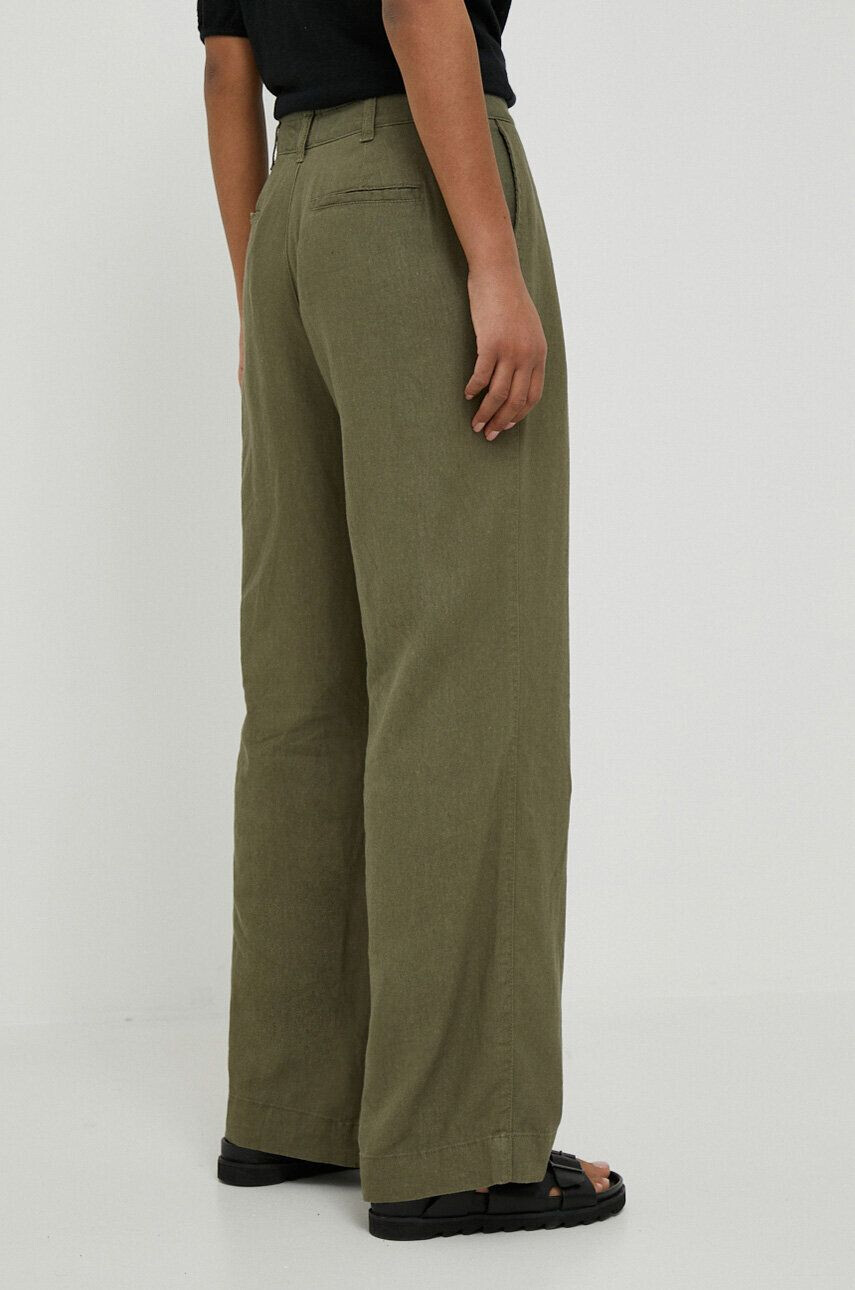 Gap pantaloni din in culoarea verde lat high waist - Pled.ro