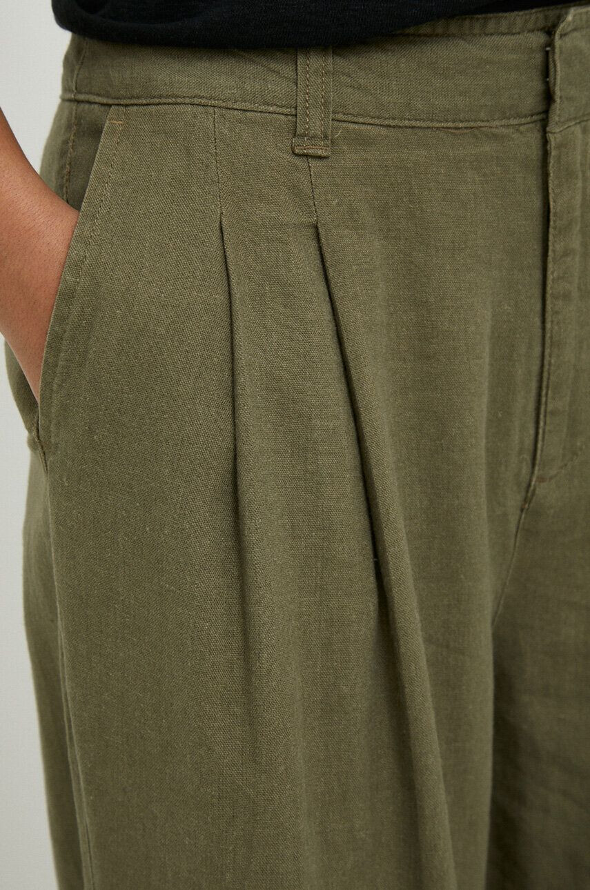 Gap pantaloni din in culoarea verde lat high waist - Pled.ro