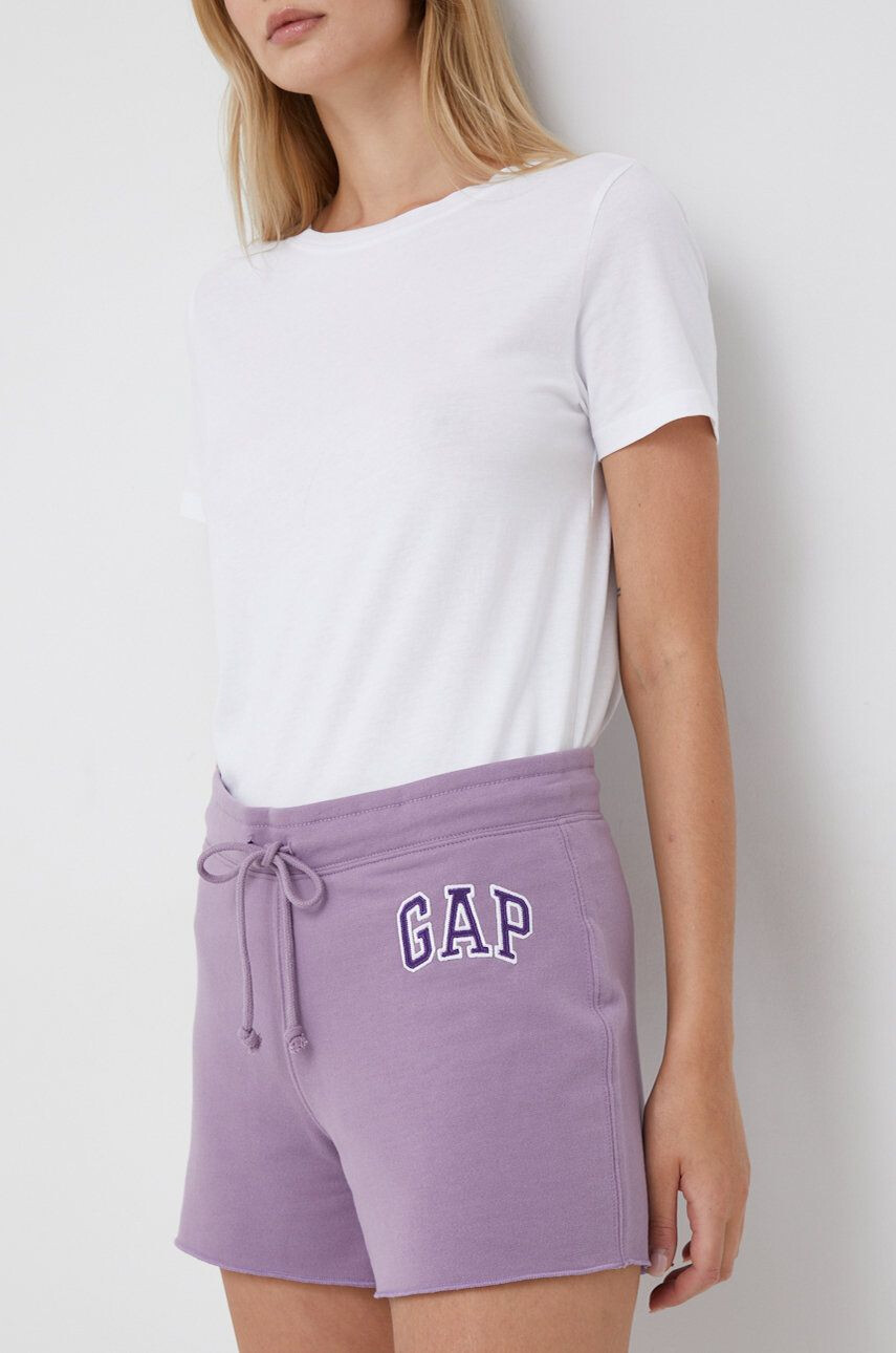 Gap pantaloni scurti femei culoarea violet cu imprimeu high waist - Pled.ro