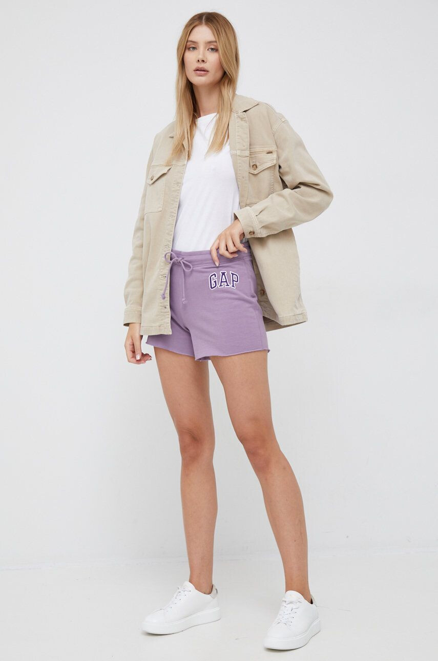 Gap pantaloni scurti femei culoarea violet cu imprimeu high waist - Pled.ro