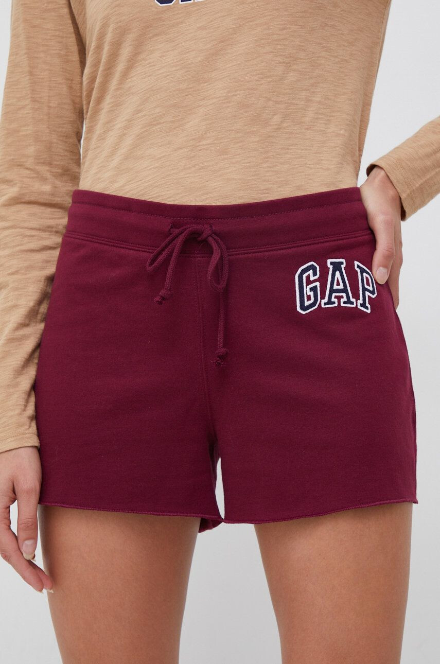 Gap pantaloni scurti femei culoarea bordo cu imprimeu medium waist - Pled.ro