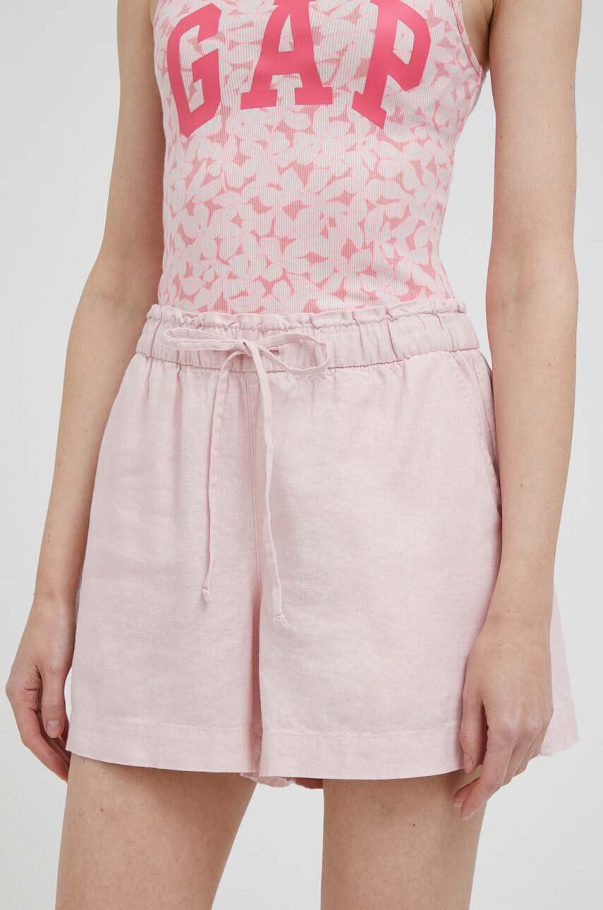 Gap pantaloni scurti din in culoarea roz neted high waist - Pled.ro