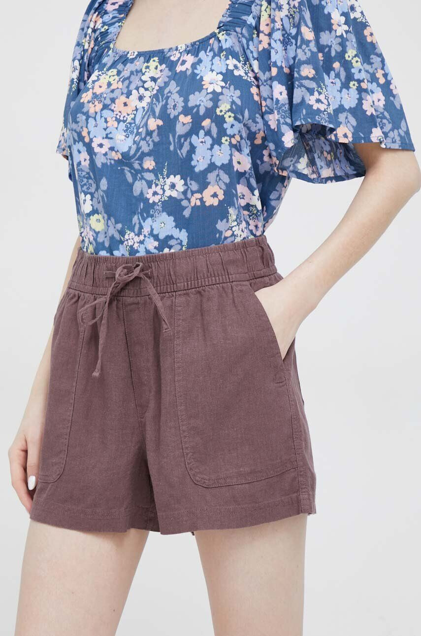 Gap pantaloni scurti din in culoarea bordo neted high waist - Pled.ro