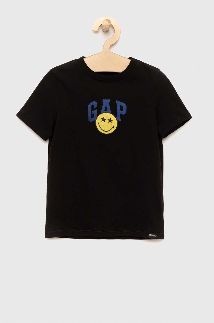 Gap tricou de bumbac pentru copii x Smiley culoarea negru cu imprimeu - Pled.ro