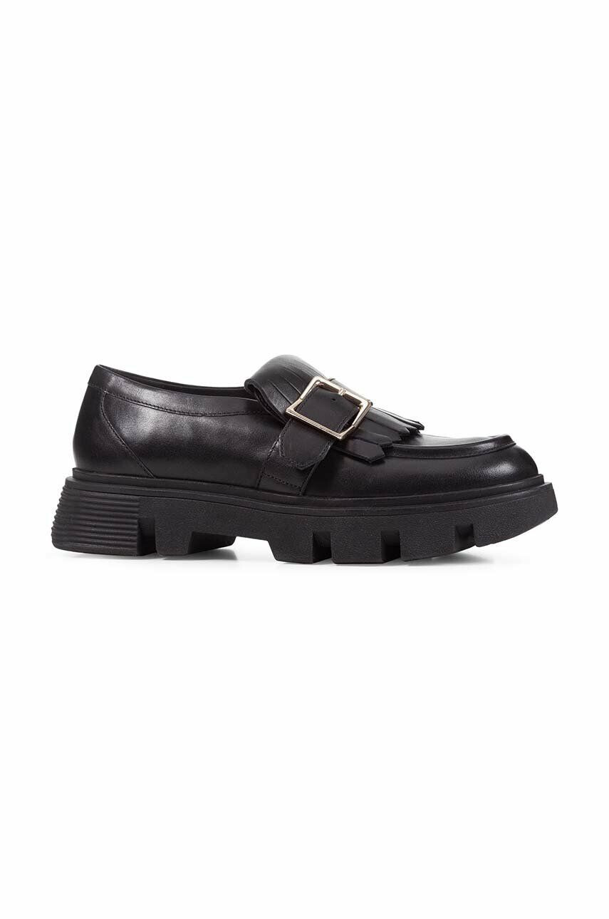 Geox mocasini de piele D VILDE femei culoarea negru cu toc plat D26UAN 00085 C9999 - Pled.ro