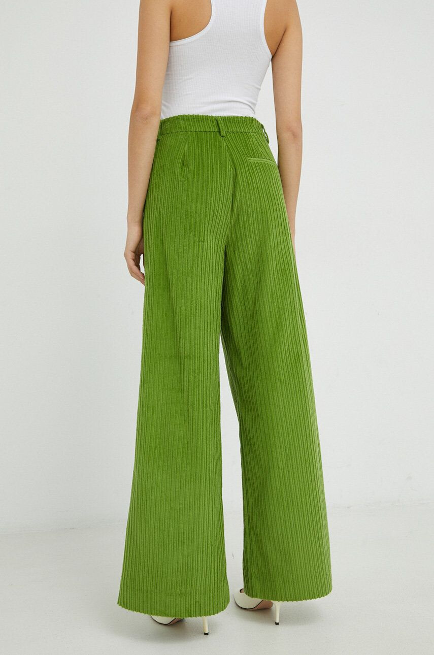 Gestuz pantaloni de catifea cord Megan femei culoarea verde lat high waist - Pled.ro