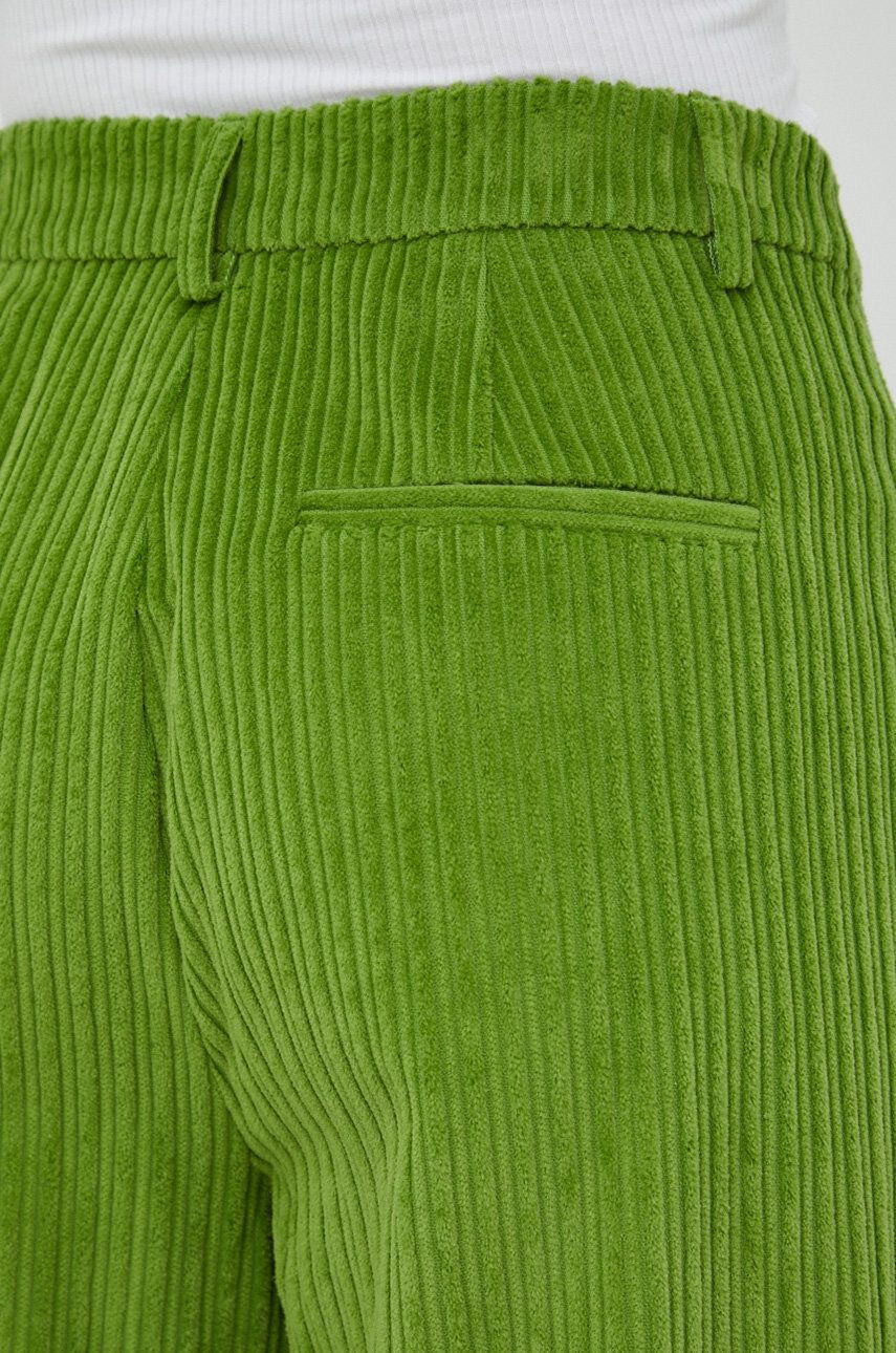 Gestuz pantaloni de catifea cord Megan femei culoarea verde lat high waist - Pled.ro