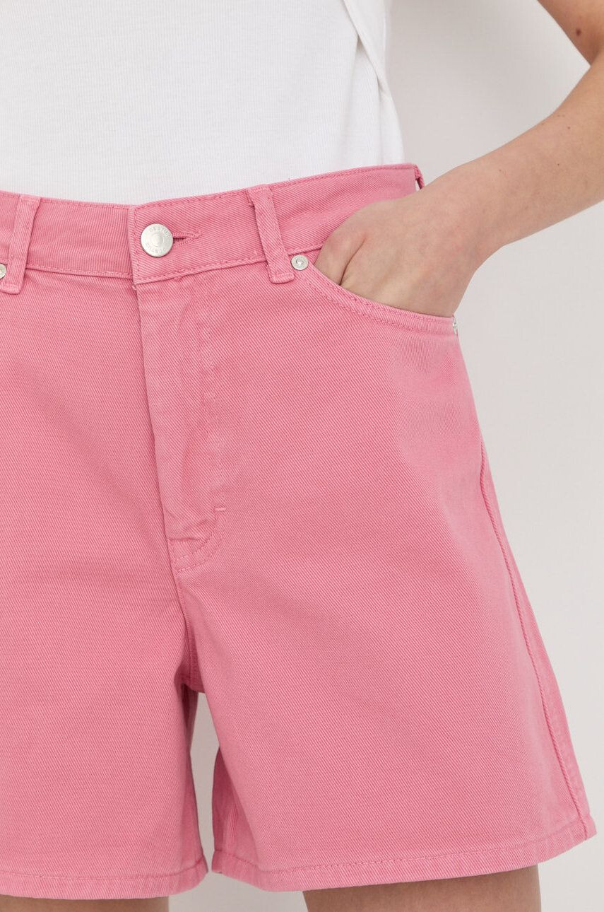 Gestuz pantaloni scurti din bumbac femei culoarea roz neted high waist - Pled.ro