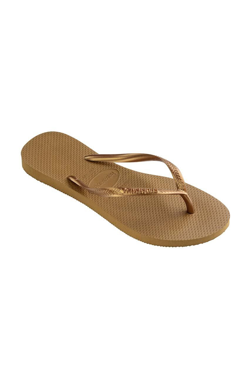 Havaianas slapi femei culoarea maro cu toc plat - Pled.ro