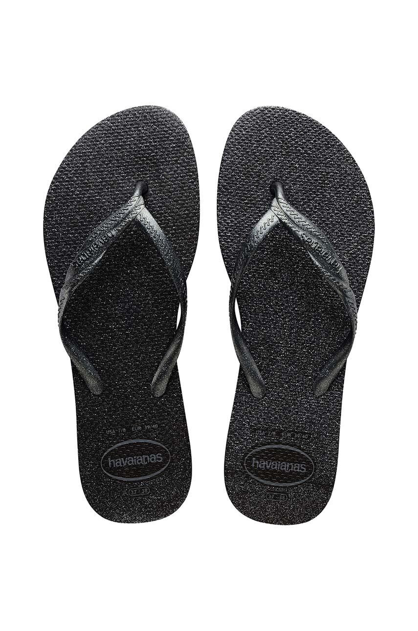 Havaianas slapi FANTASIA GLOSS femei culoarea negru cu toc plat 4145643.0006 - Pled.ro