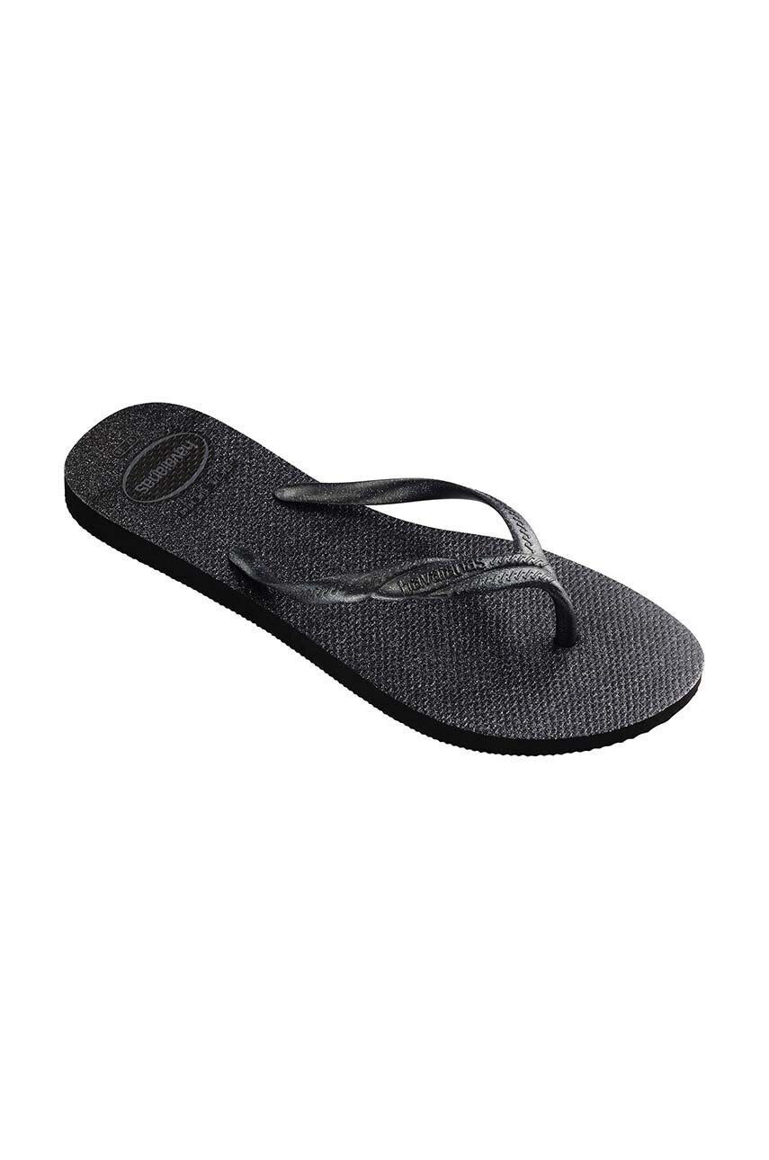 Havaianas slapi FANTASIA GLOSS femei culoarea negru cu toc plat 4145643.0006 - Pled.ro