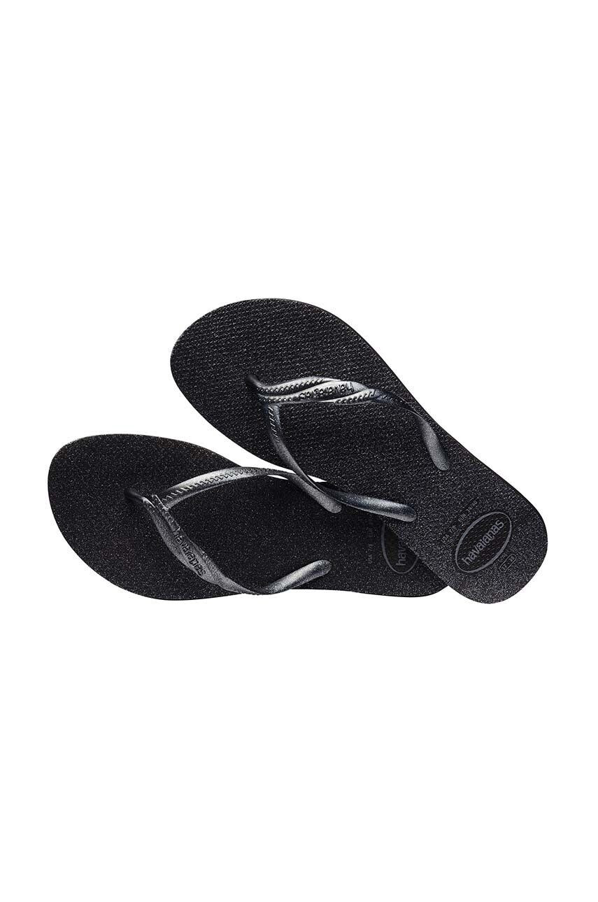 Havaianas slapi FANTASIA GLOSS femei culoarea negru cu toc plat 4145643.0006 - Pled.ro