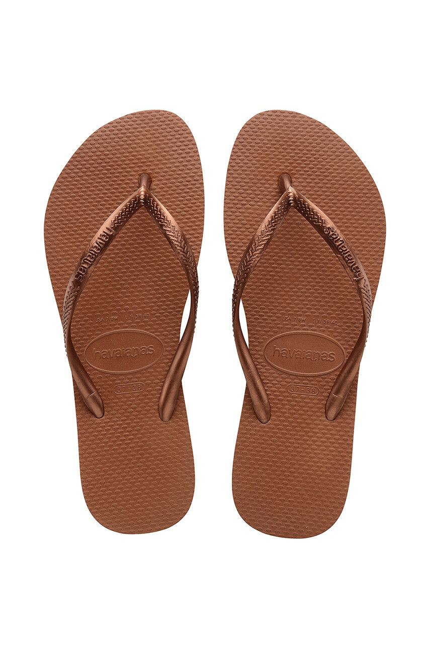 Havaianas slapi Slim femei culoarea auriu cu toc plat - Pled.ro