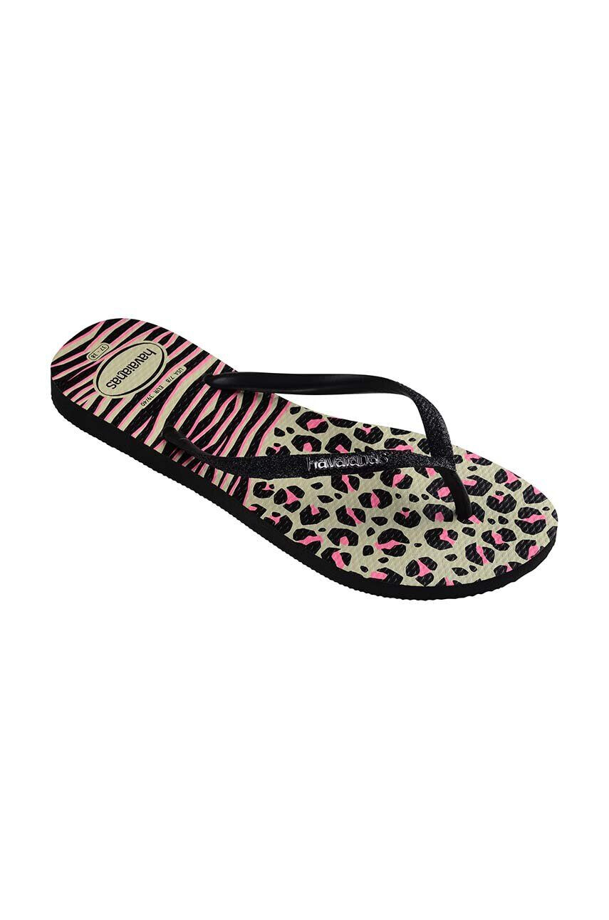 Havaianas slapi SLIM ANIMALS femei culoarea negru cu toc plat 4147964.0006 - Pled.ro