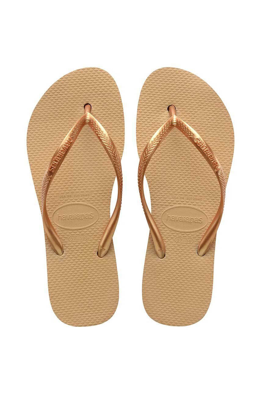 Havaianas slapi SLIM FLATFORM femei culoarea auriu cu toc plat 4144537.0570 - Pled.ro