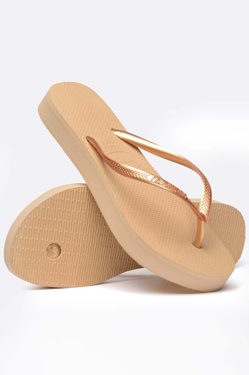 Havaianas slapi SLIM FLATFORM femei culoarea auriu cu toc plat 4144537.0570 - Pled.ro