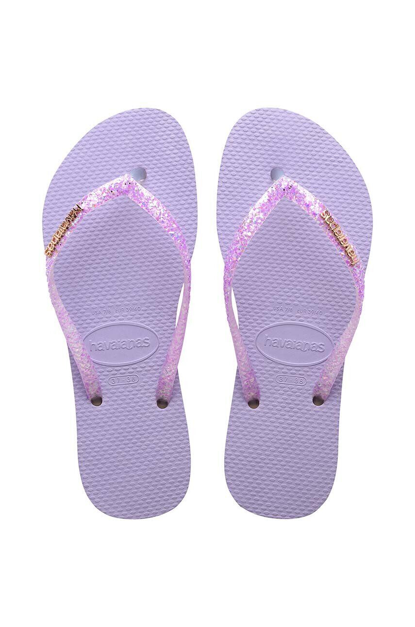 Havaianas slapi SLIM GLITTER femei culoarea violet cu toc plat 4147122.2297 - Pled.ro