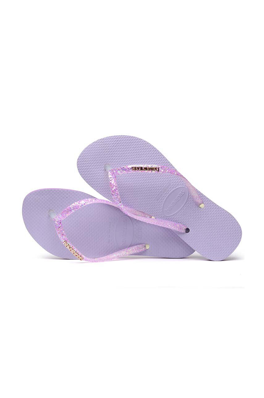 Havaianas slapi SLIM GLITTER femei culoarea violet cu toc plat 4147122.2297 - Pled.ro