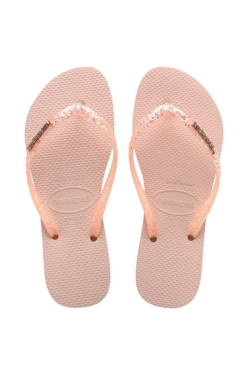 Havaianas slapi SLIM GLITTER femei culoarea roz cu toc plat 4147122.5217 - Pled.ro