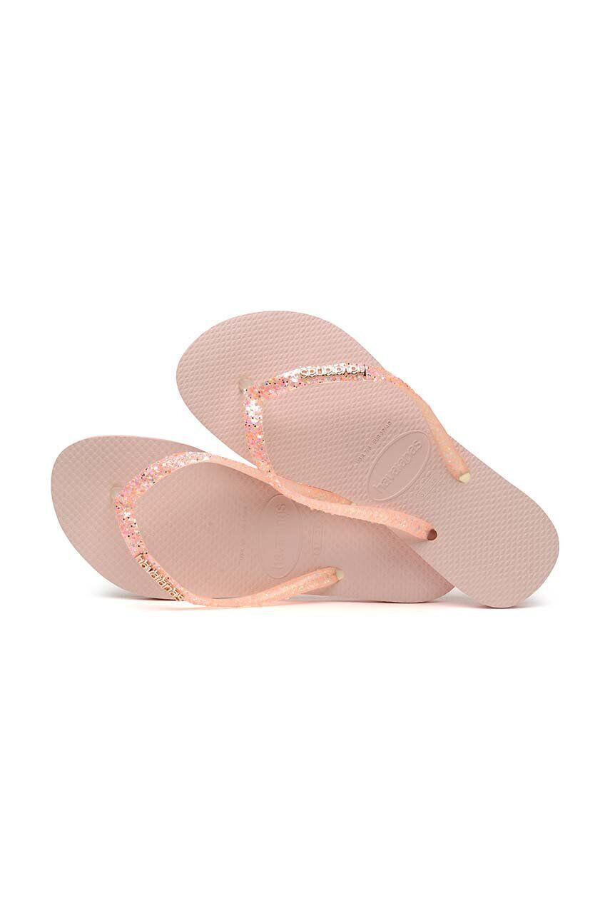 Havaianas slapi SLIM GLITTER femei culoarea roz cu toc plat 4147122.5217 - Pled.ro