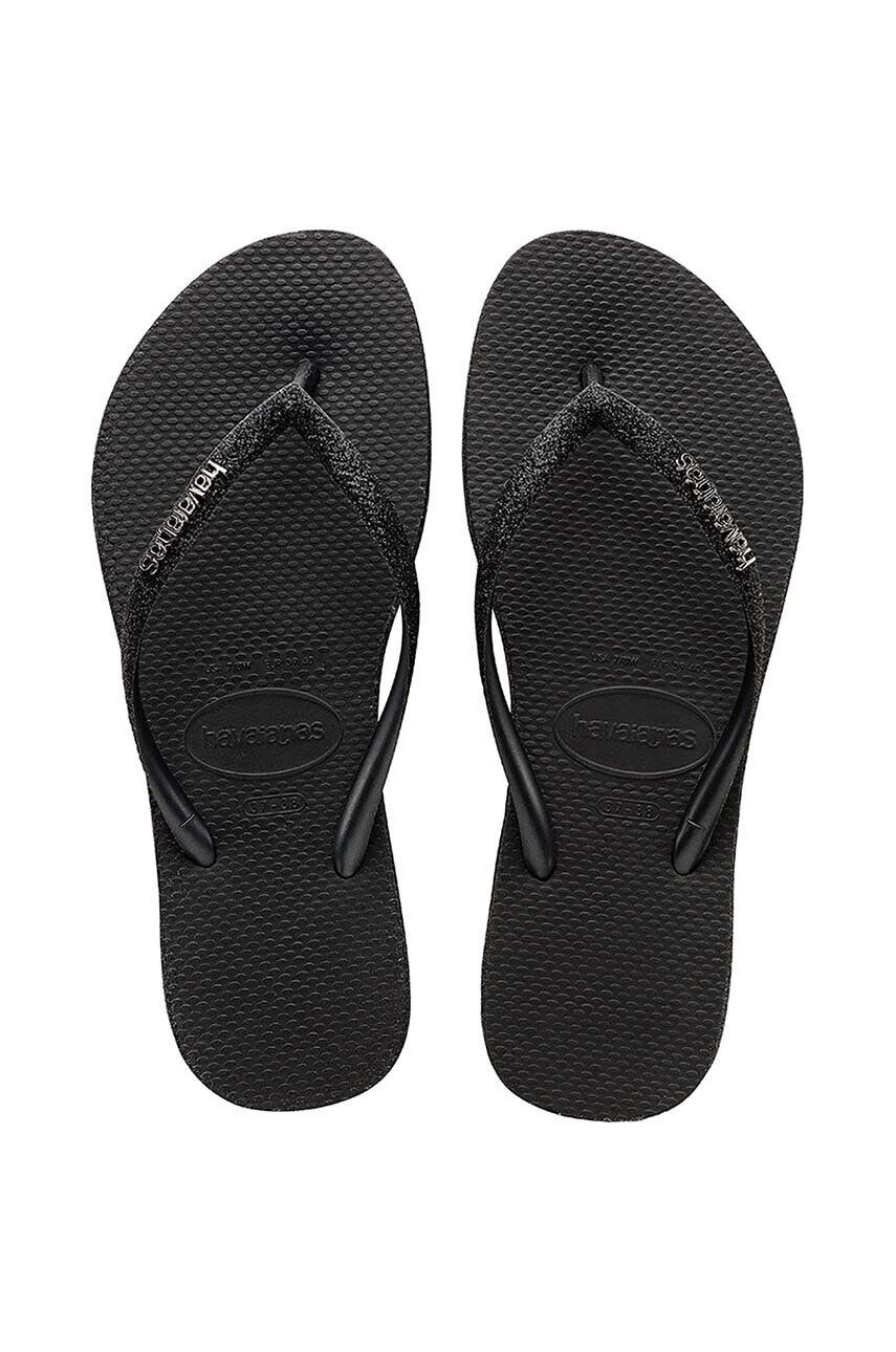 Havaianas slapi SLIM SPARKLE II femei culoarea negru cu toc plat 4146093.0090 - Pled.ro