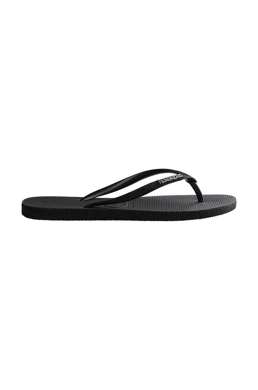 Havaianas slapi SLIM SPARKLE II femei culoarea negru cu toc plat 4146093.0090 - Pled.ro