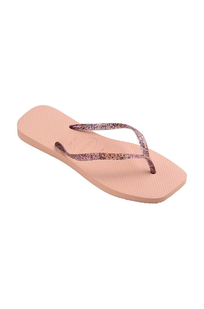 Havaianas slapi SLIM SQUARE LOGO METALLIC femei culoarea roz cu toc plat 4148257 - Pled.ro