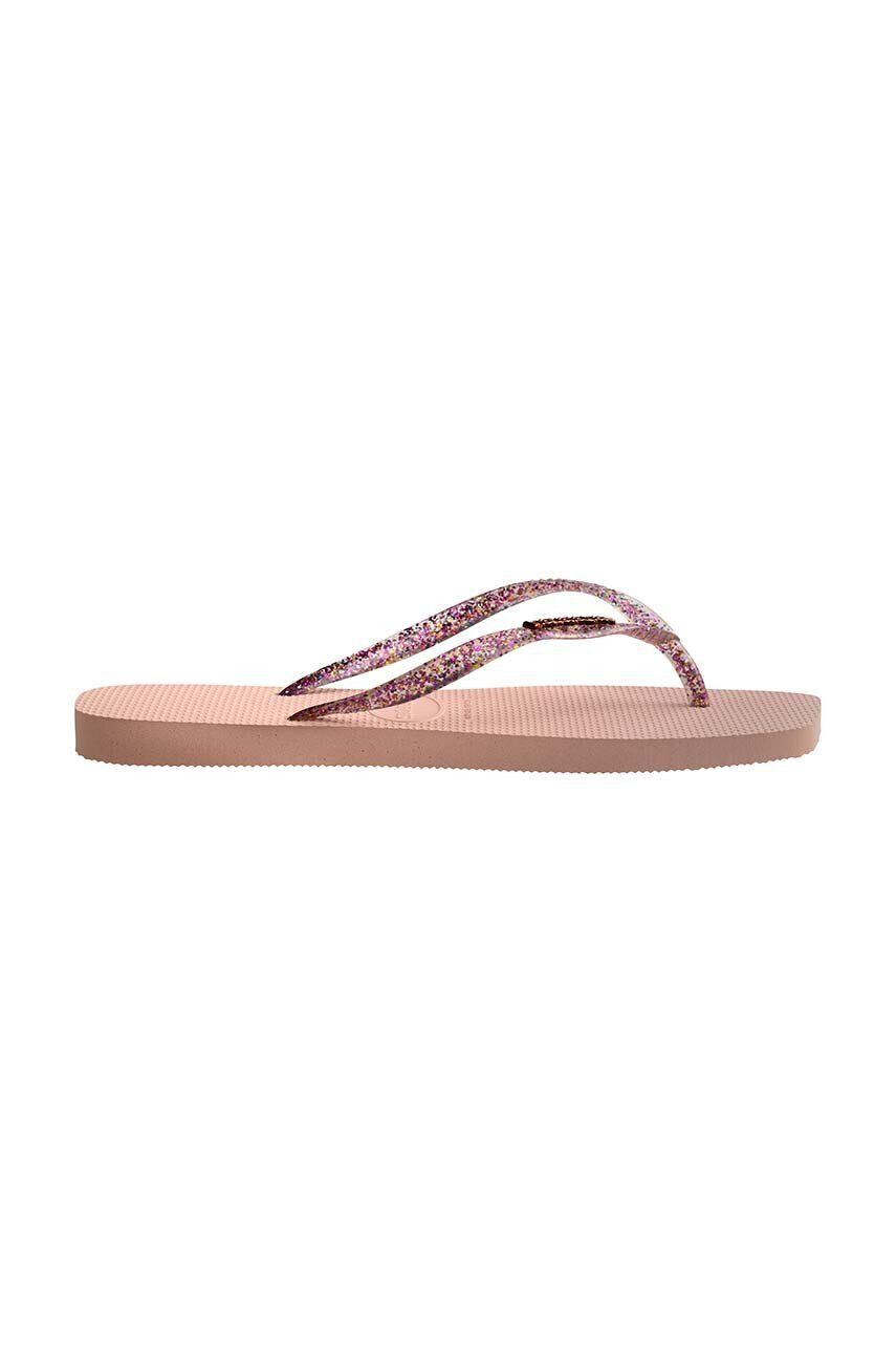 Havaianas slapi SLIM SQUARE LOGO METALLIC femei culoarea roz cu toc plat 4148257 - Pled.ro