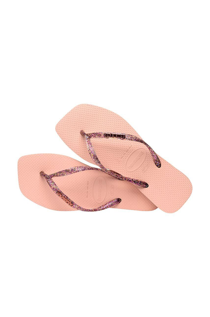 Havaianas slapi SLIM SQUARE LOGO METALLIC femei culoarea roz cu toc plat 4148257 - Pled.ro