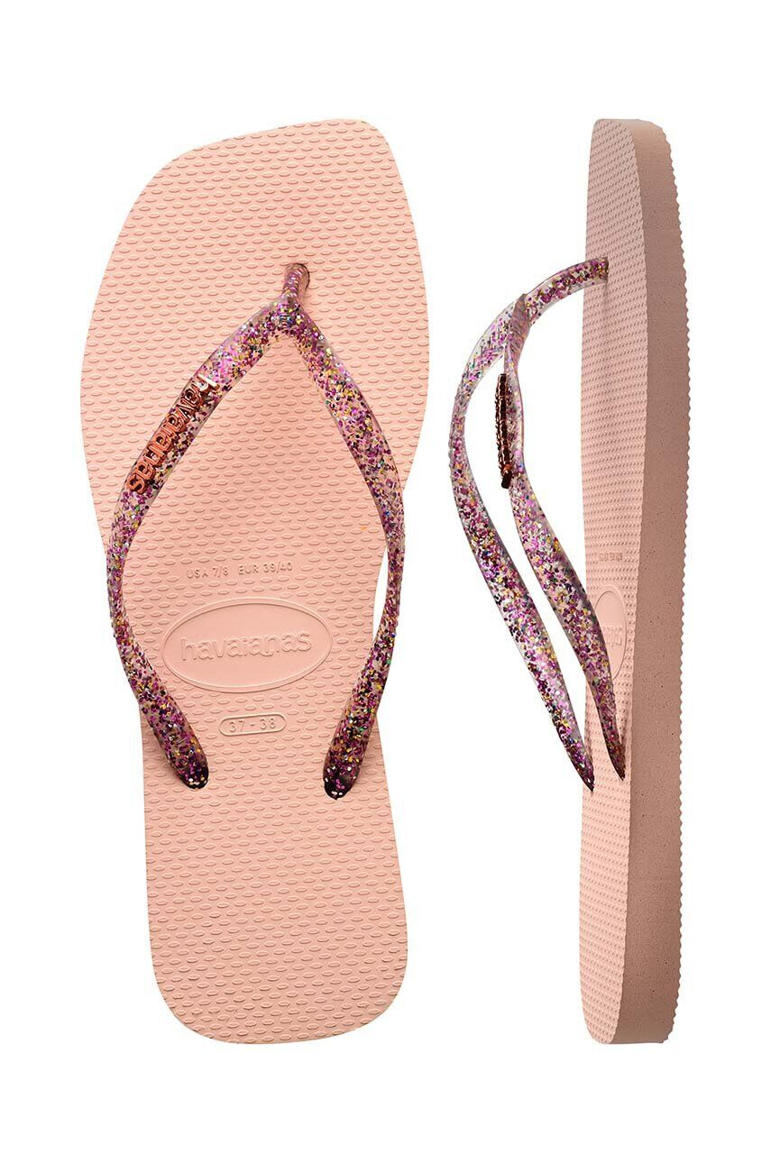 Havaianas slapi SLIM SQUARE LOGO METALLIC femei culoarea roz cu toc plat 4148257 - Pled.ro